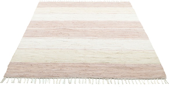 Theko die Markenteppiche, Handwebteppich, THEKO Teppich »Stripe Cotton«, rechteckig, 5 mm Höhe, Flachgewebe, gestreift, reine Baumwolle, handgewebt, mit Fransen