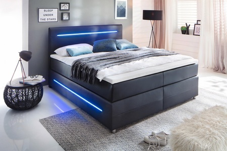 meise.moebel, home24 Boxspringbett Lights, Boxspring-Bett «Pulse» ohne Bettkasten, Matratze fest bis hart, 160 x 200 cm, schwarz