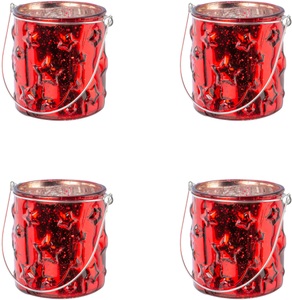Creativ Deco, Creativ deco Windlicht, (4 St.), Glas mit Stern-Struktur, Creativ deco Windlicht »Weihnachtsdeko«, (4 St.), Glas mit Stern-Struktur