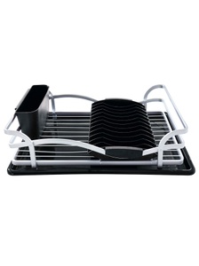 Wenko, Wenko - Geschirrabtropfer Alu, Geschirr Abtropfgestell, WENKO Geschirrständer »Modell Alu«, Geschirrabtropfer aus Aluminium & Kunststoff, abnehmbarer Besteckkorb