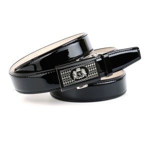 ANTHONI CROWN, Anthoni Crown Lackledergürtel in Schwarz mit silberfarbener Glas-Schliesse, Anthoni Crown Ledergürtel, mit silberfarbener Glas-Schliesse in Bicolor-Optik