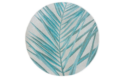 NORTHRUGS, NORTHRUGS Teppich »Palm«, rund, 4 mm Höhe, Flachgewebe In und Outdoor geeignet, Florales Design, gekettelt, Wohnzimmer, Balkon, Terrasse, Garten, Robust, Pflegeleicht, NORTHRUGS Teppich »Palm«, rund, 4 mm Höhe, Flachgewebe Florales Design, gekettelt, Robust, Pflegeleicht