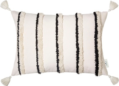 Tom Tailor, TOM TAILOR Kissenhülle »Fluffy Stripe«, (1 St.), mit aufgesetzten, fluffigen Rautenmotiv und Quasten, Tom Tailor Zierkissenbezug Fluffy Stripe