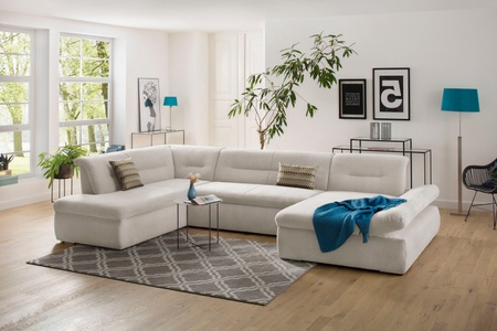 my home Wohnlandschaft »Avesa«, Wahlweise mit Armteilverstellung und Bettfunktion, B/T/H: 355/216/80 cm
