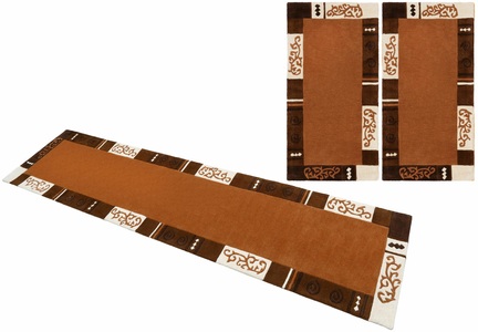 Theko®die Markenteppiche, Wollteppich Ambadi Theko®die Markenteppiche Braun, THEKO Bettumrandung »Ambadi«, (3 tlg.), Bettvorleger, reine Wolle, mit Bordüre, Läufer-Set