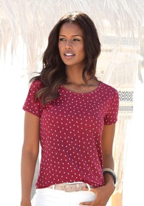 Lascana, LASCANA T-Shirt, LASCANA T-Shirt, mit süssem Blätter-Druck und Cut-Out im Nacken
