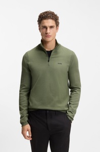 BOSS GREEN Strickpullover Stehkragen mit Reissverschluss, Regular fit, Logo-Print