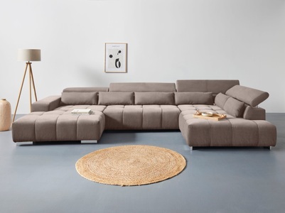 Cotta, COTTA Wohnlandschaft Orion, mit verstellbarer Kopfstütze, COTTA Wohnlandschaft »Orion U-Form«, inkl. Kopfteilverstellung und Nierenkissen