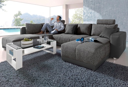 PLACES OF STYLE, Places of Style Wohnlandschaft, mit Federkern, Bettfunktion und Bettkasten, inklusive 2 Kopfstützen, frei im Raum stellbar, Jockenhöfer Gruppe Wohnlandschaft Orlando, mit Bettfunktion und Bettkasten, inklusive 2 Kopfstützen