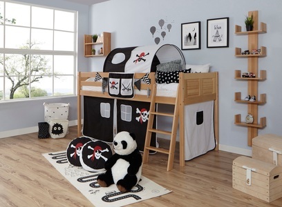 TICAA, Ticaa Hochbett »Eric«, Ticaa Hochbett »Eric«, mit Rollrost und Textil-Set wahlweise mit Matratze, Buche