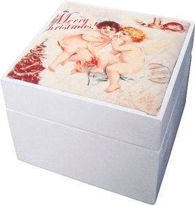 HOME AFFAIRE, Home affaire Holzkiste »Camille«, Myflair Möbel & Accessoires Dekokiste »Camille, weiss«, Aufbewahrungsbox, mit Engel Motiv auf dem Deckel, Shabby Optik