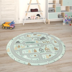 PACO HOME, Paco Home Kinderteppich »Chicos 550«, rund, 2 mm Höhe, Flachgewebe, Strassen-Spiel-Teppich, Kinderzimmer, Paco Home Kinderteppich »Chicos 550«, rund, 2 mm Höhe, Flachgewebe, Strassen-Spiel-Teppich, Kinderzimmer