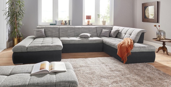 DOMO collection, DOMO collection Wohnlandschaft, DOMO collection Wohnlandschaft »PB Moric wahlweise mit Bettfunktion und Armteilverstellung U-Form«, XXL-Format B/T/H: 353/216/80 cm, feine Steppung, incl. Zierkissen