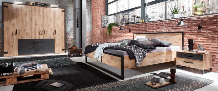 fresh to go, home24 Bettgestell Detroit, MID.YOU Futonbett 180/200 cm in graphitfarben, eichefarben , Detroit 180X200 CM Eichefarben , Holzwerkstoff , 180 cm , Dekorfolie,Nachbildung , 001787052311
