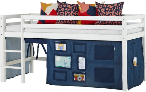 Hoppekids, Hoppekids Hochbett, mit Matratze und Textil-Set, Hoppekids Hochbett »ECO Dream, Kinderbett, Spielbett, Halbhohes Bett aus Massivholz«, inkl. Vorhang-Set Creator, Bettgrösse & Matratze wählbar