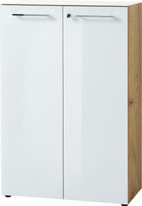 Germania, GERMANIA Aktenschrank »GW-Monteria«, Aktenschrank MONTERIA, Front & Abdeckplatte aus Glas, abschliessbar, 3 OH, B 800 x T 370 x H 1200 mm, Navarra Eiche/weiss