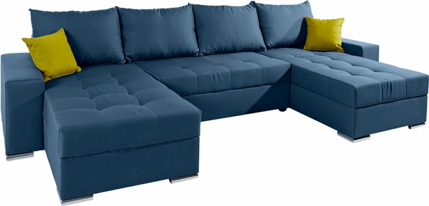 COLLECTION AB, COLLECTION AB Wohnlandschaft, mit Bettfunktion, Bettkasten und Federkern, inklusive loser Rücken- und Zierkissen, frei im Raum stellbar, Recamiere links oder rechts montierbar, COLLECTION AB Wohnlandschaft »Josy XL U-Form, Breite: 313 cm« mit Bettfunktion, Bettkasten & 2 Zierkissen, Federkern