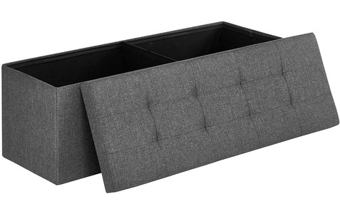 Songmics - Sitzbank mit Stauraum, Sitztruhe, Aufbewahrungsbox, faltbar, max. statische Belastbarkeit 300 kg, mit Trenngitter aus Metall, 120 L, 110 x 38 x 38 cm, Leinenimitat, dunkelgrau LSF77K