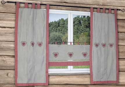 HOSSNER - ART OF HOME DECO, Querbehang, »HERZSEE«, HOSSNER - ART OF HOME DECO, Schlaufen 1 Stück, HOSSNER - ART OF HOME DECO Querbehang »HERZSEE«, (1 St.), bestickter Querbehang mit Karo-Saum