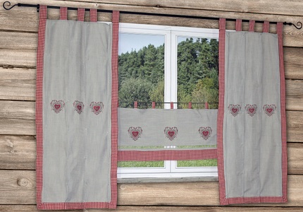 HOSSNER - ART OF HOME DECO, Querbehang, »HERZSEE«, HOSSNER - ART OF HOME DECO, Schlaufen 1 Stück, HOSSNER - ART OF HOME DECO Querbehang »HERZSEE«, (1 St.), bestickter Querbehang mit Karo-Saum