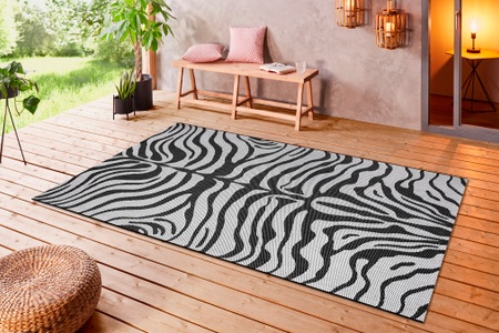 White Label, White Label - Teppich In-& Outdoor - 80 x 150 cm; - Creme, Schwarz, Home affaire Teppich »Zadie«, rechteckig, 3 mm Höhe, Zebra-Design, Robust, Pflegeleicht, Flachgewebe