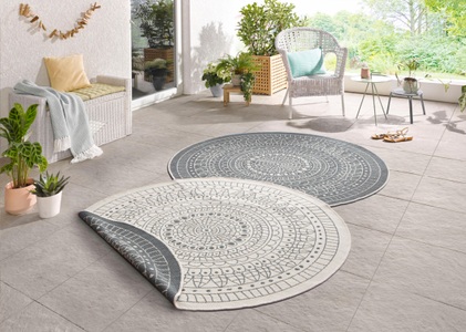 NORTHRUGS, NORTHRUGS Teppich »Porto«, rund, 5 mm Höhe, In-und Outdoor geeignet, Wohnzimmer, Balkon, Terrasse, Garten, Robust, Pflegeleicht, Flachgewebe, Wendbar, NORTHRUGS Teppich »Porto Wendeteppich«, rund, 5 mm Höhe, In-& Outdoor, Wetterfest, Balkon, Garten, Wohnzimmer, Wasserfest