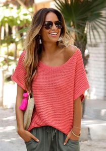 Lascana, LASCANA Strandpullover, LASCANA Kurzarmpullover, in luftigem Ajourstrick, Strickpullover, sommerlich