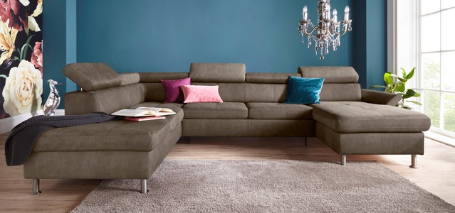 exxpo - sofa fashion, exxpo - sofa fashion Wohnlandschaft, inkl. Kopf- bzw. Rückenverstellungwahlweise mit Bettfunktion und Bettkasten, exxpo - sofa fashion Wohnlandschaft »Maretto, bequem und komfortabel, viel Platz, Breite 330cm, U-Form« inkl. Kopfteilverstellung für mehr Sitzkomfort, wahlweise Bettfunktion