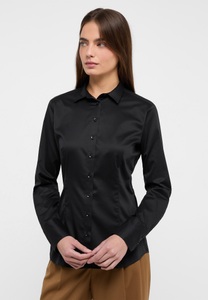 Eterna, ETERNA LANGARM BLUSE MODERN CLASSIC SLIM FIT COVER SHIRT TWILL SCHWARZ, Cover Shirt Bluse in schwarz unifarben