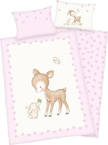 HERDING, Herding Bettwäsche Flanell Tierfreunde 100 x 135 cm - rosa/pink, Baby Best Babybettwäsche »Kleines Reh«, mit niedlichem Motiv