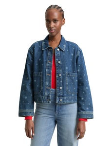 TOM TAILOR Denim Jeansjacke ohne Kapuze mit All-Over-Herz-Print