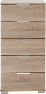 Wimex, home24 Schubladenkommode Lingga II, Livetastic Kommode 49/102/41 cm , Easy Plus A , Eichefarben , Metall , 5 Schubladen , 49x102x41 cm , sägerau, Dekorfolie,Nachbildung , Typenauswahl, Beimöbel erhältlich , 001787037525
