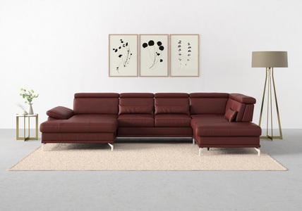 SIT&MORE, sit&more Wohnlandschaft »Cabrio«, Sitztiefenverstellung und Federkern, jeweils inklusive 3 Nierenkissen, sit&more Wohnlandschaft »Cabrio U-Form, B: 359 cm, mit Sitztiefen-, Arm- & Kopfteilverstellung« 3 Nierenkissen, Federkern, optional Bettfunktion und Stauraum