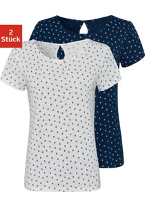 Lascana, LASCANA T-Shirt, LASCANA T-Shirt, mit süssem Blätter-Druck und Cut-Out im Nacken
