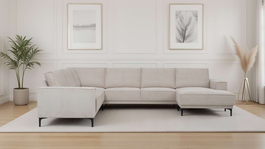 PLACES OF STYLE, PLACES OF STYLE Wohnlandschaft »XXL Sofa Oland, Struktur, Flachgewebe, Luxus-Microfaser, Boucle« U-Form, 342 cm, Wellenunterfederung, Skandi-Design, Metallfüsse, GOODproduct Wohnlandschaft »OLAND U-Form, XXL, B: 342 cm, Skandi-Design« Skandi-Design in Struktur, Flachgewebe, Luxus-Microfaser, Boucle