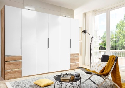 fresh to go, home24 Drehtuerenschrank Level 36A, MID.YOU Drehtürenschrank in weiss, eichefarben , Level 36A 300Cm Weiss/Eiche , Metall , 3 Fächer , 6 Schubladen , 300x216x58 cm , Dekorfolie,Nachbildung , umfangreiches Zubehör erhältlich, In verschiedenen Grössen erhältlich, in verschiedenen H