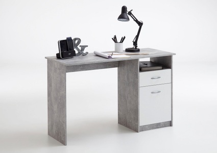FMD, FMD Schreibtisch mit 1 Schublade 123×50×76,5 cm Betongrau und Weiß, FMD Schreibtisch »Jackson«, mit 1 Schubkasten und 1 Tür