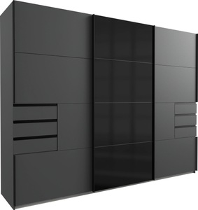 Wimex, Wimex Schwebetürenschrank »Saigon«, mit Glaselementen, MID.YOU Schwebetürenschrank in graphitfarben, schwarz , Saigon , Metall , 6 Fächer , 6 Schubladen , 270x210x64 cm , Dekorfolie,Dekorfolie,Nachbildung,Nachbildung , 001787040006