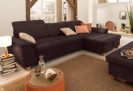 HOME AFFAIRE, Home affaire Ecksofa »Lyla«, mit Recamiere, wahlweise mit Rückenfunktion und zusätzlich mit Bett + Bettkasten, Home affaire Ecksofa »Lyla fester Sitzkomfort, bequeme Armlehnen, Breite 279cm, L-Form« mit Recamiere, wahlweise mit Rückenfunktion und zusätzlich mit Bett
