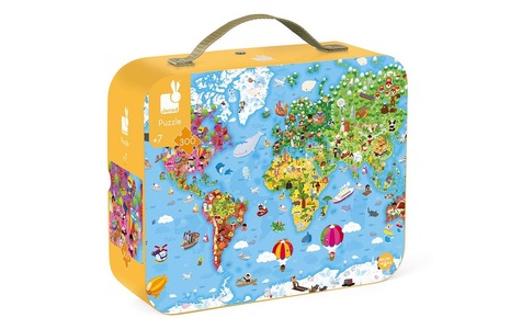 Janod, Janod Puzzle-Koffer WELTKARTE GROß 300-teilig in bunt, Janod Puzzle »Weltkarte 300 Teile«, (300 tlg.)