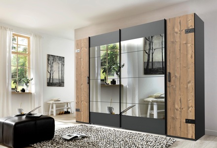 Wimex, home24 Schwebetuerenschrank Stockholm, Wimex Schwebetürenschrank »Stockholm, Schlafzimmerschrank mit Industrial-Look, rustikale Optik«, Kleiderschrank mit Spiegel BESTSELLER Schrank Garderobe
