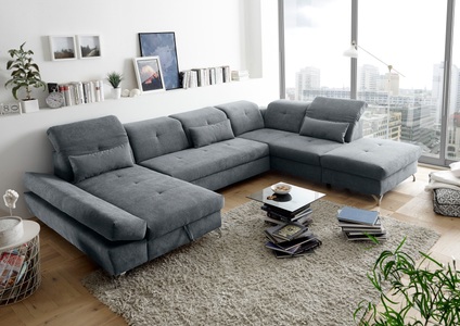 Fredriks, home24 Wohnlandschaft Easton, MID.YOU Wohnlandschaft in mikrovelours anthrazit , Melfi , Textil , 350x245 cm , Mikrovelours , 002220028601