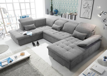 MID.YOU, MID.YOU Wohnlandschaft in textil, holzwerkstoff grau , Wayne U , Uni , 240 cm , Nachbildung , seitenverkehrt erhältlich, Rücken echt , 002220026708, MID.YOU Wohnlandschaft in mikrovelours grau , Wayne U , Textil , Uni , 340x240 cm , Mikrovelours , Schlafen auf Sitzhöhe, Rücken echt , 002220026708