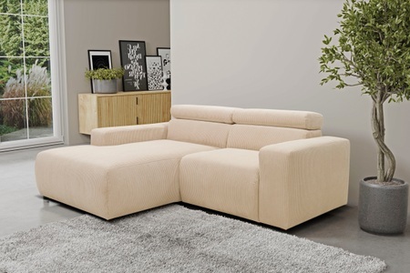 DOMO collection, DOMO collection Ecksofa »Brandon kleine Ausführung B/T/H: 214/100/80 cm«, Mit Kopfteilverstellung, auch in Leder und Cord, DOMO collection Ecksofa »Brandon, inkl. Kopfteilverstellung, B/T/H: 214/100/80 cm, L-Form« Cord, creme