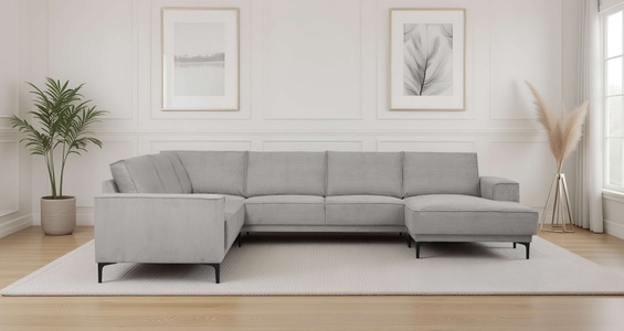 PLACES OF STYLE, PLACES OF STYLE Wohnlandschaft »XXL Sofa Oland, Struktur, Flachgewebe, Luxus-Microfaser, Boucle« U-Form, 342 cm, Wellenunterfederung, Skandi-Design, Metallfüsse, GOODproduct Wohnlandschaft »OLAND U-Form, XXL, B: 342 cm, Skandi-Design« Skandi-Design in Struktur, Flachgewebe, Luxus-Microfaser, Boucle