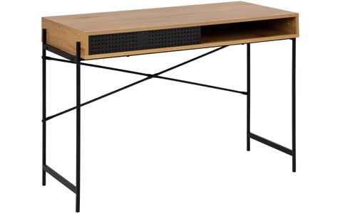 mutoni scandi, Schreibtisch Angie Wildeiche Papier Schiebetür 110x50x75cm, AC Design Tisch Angus, Schwarz / Braun