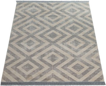 PACO HOME, Paco Home Teppich »Poco 821«, rechteckig, 7 mm Höhe, Kurzflor, Rauten Design, mit Fransen, In- und Outdoor geeignet, ideal im Wohnzimmer & Schlafzimmer, Paco Home Teppich »Poco 821«, rechteckig, 6 mm Höhe, Kurzflor, Rauten Design, mit Fransen, In- und Outdoor geeignet