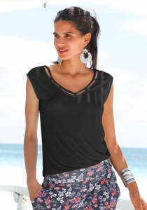 S.OLIVER BEACHWEAR, s.Oliver Beachwear Strandshirt, s.Oliver T-Shirt, mit Zierbändern am Ausschnitt, Kurzarmshirt, sommerlich