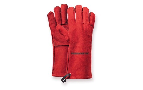 Feuermeister, Grill- und Ofen-Handschuhe Premium BBQ aus Spalt-Leder, Rot, Größe 10, Feuermeister - Leder Rot