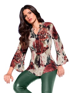 undefined, Druckbluse in dunkelrot-ecru-bedruckt von Ashley Brooke, 